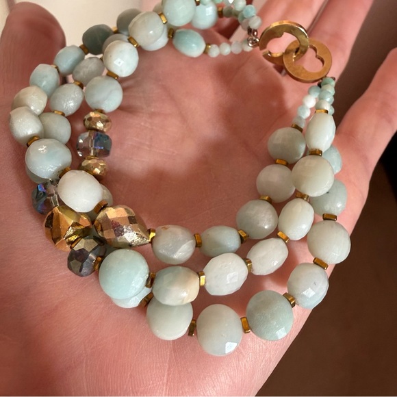 Estate Jewelry - Estate aquamarine gemstone mermaidcore Gold plated Triple Strand bracelet